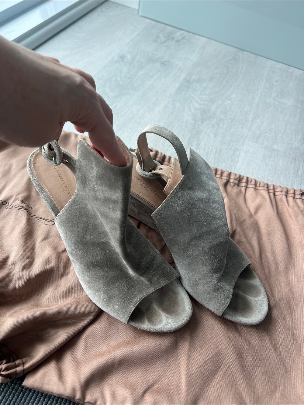 Gianvito Rossi Taupe Suede Open-Toe Slingback Mules